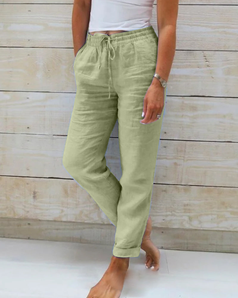 Allison™ | Luksuzne Tailored Hlače od Pamuka i Lana