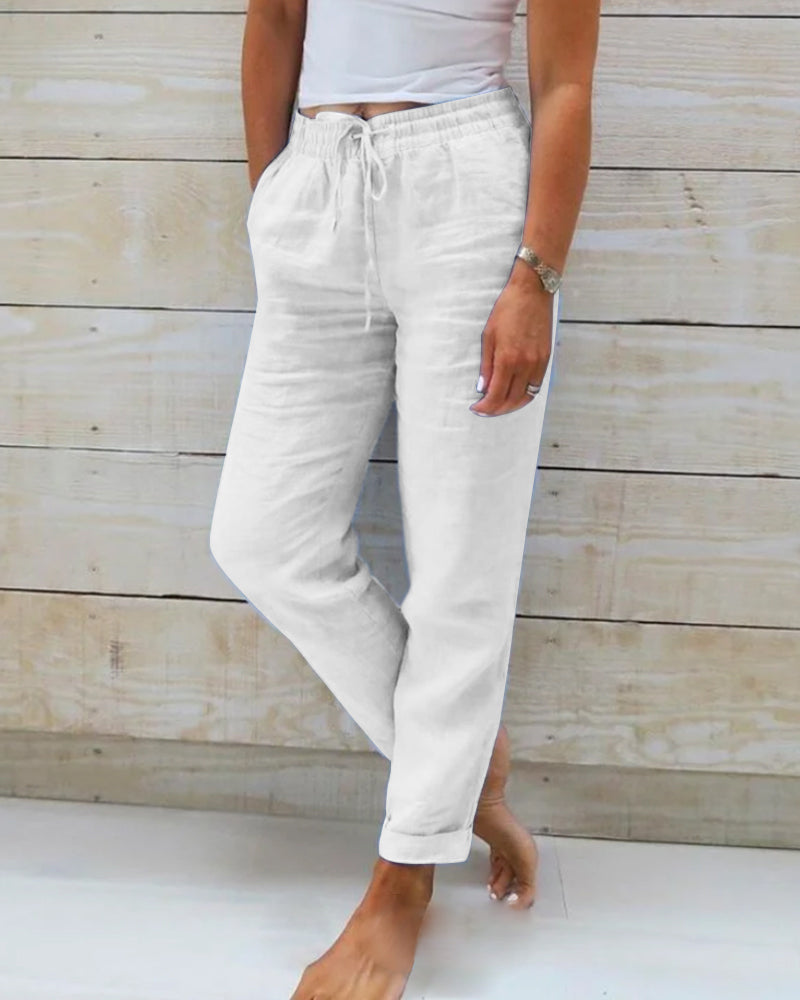 Allison™ | Luksuzne Tailored Hlače od Pamuka i Lana