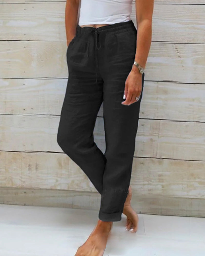 Allison™ | Luksuzne Tailored Hlače od Pamuka i Lana