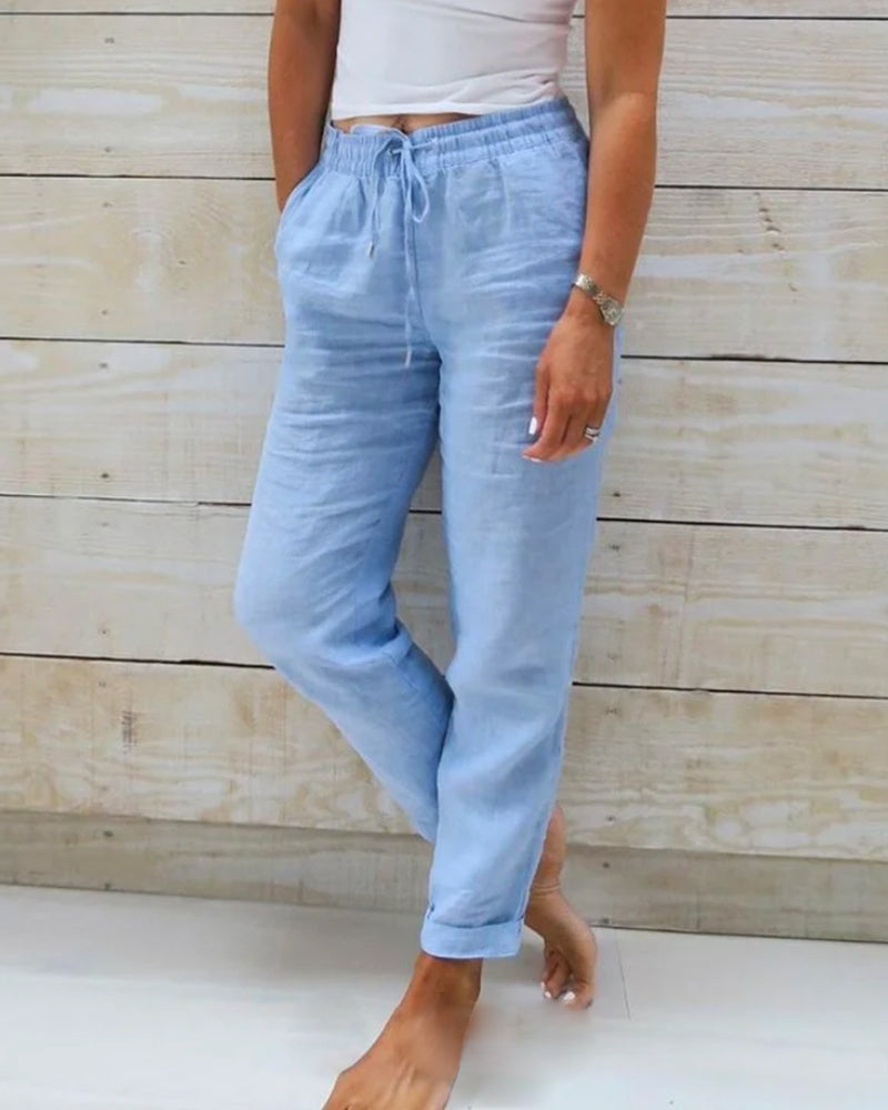 Allison™ | Luksuzne Tailored Hlače od Pamuka i Lana