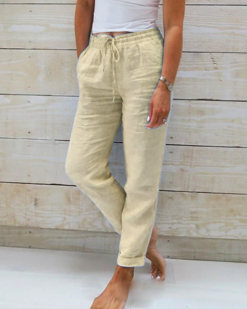 Allison™ | Luksuzne Tailored Hlače od Pamuka i Lana
