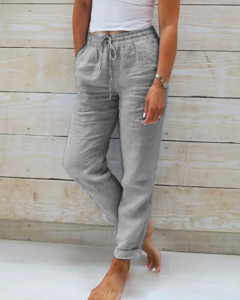 Allison™ | Luksuzne Tailored Hlače od Pamuka i Lana